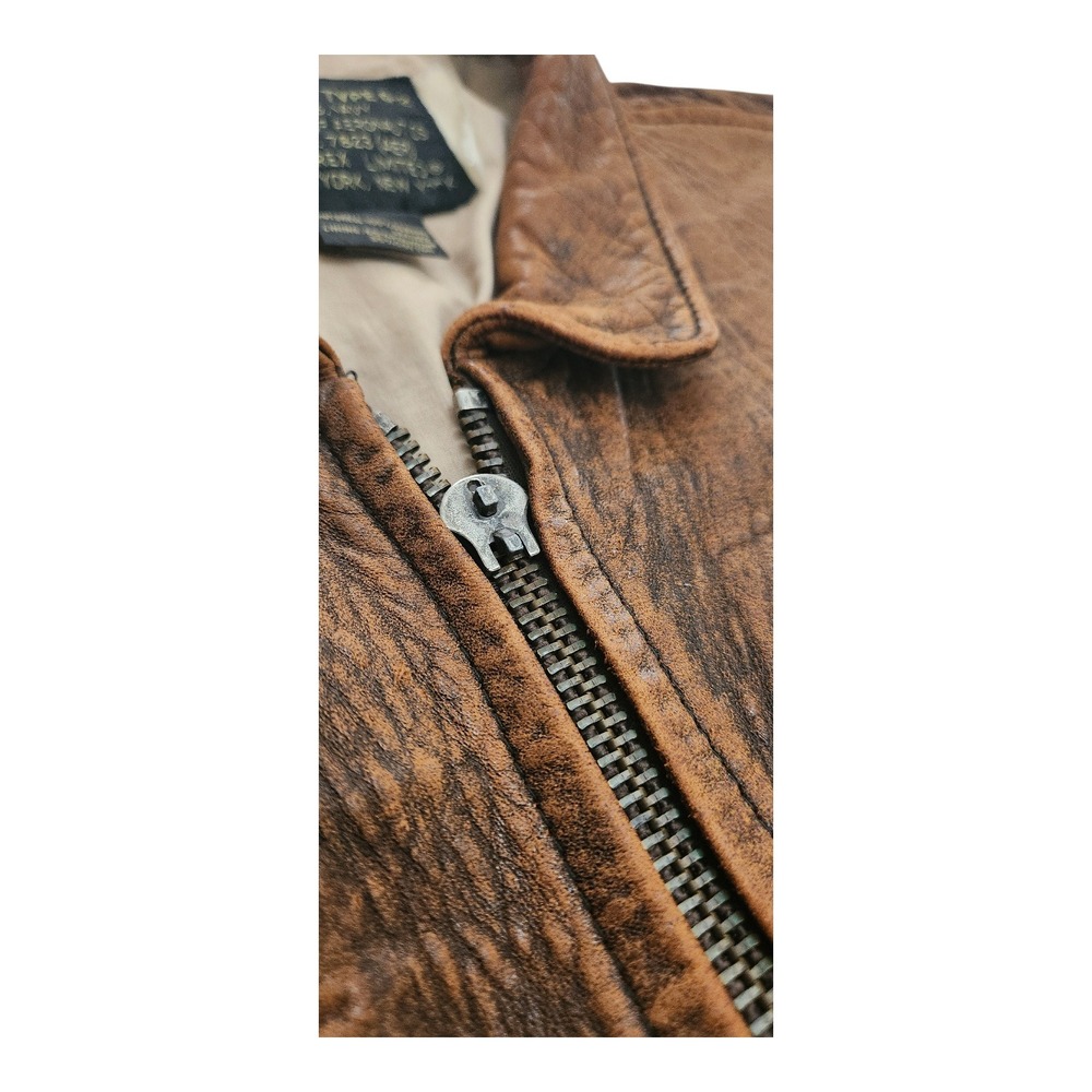 Vintage 1987 Avirex G-2 US Navy Flight Jacket Brown Distressed Leather Bomber - Picture 3 of 10